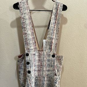 NWT - Zara mini dress, size large. Cream color with blue, red, and black lines.